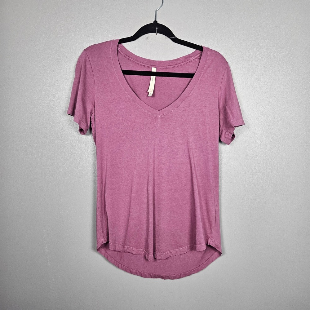 Babaton Womens M V‎ Neck Modal Blend Short Sleeve Tee Casual Mauve Basic Top